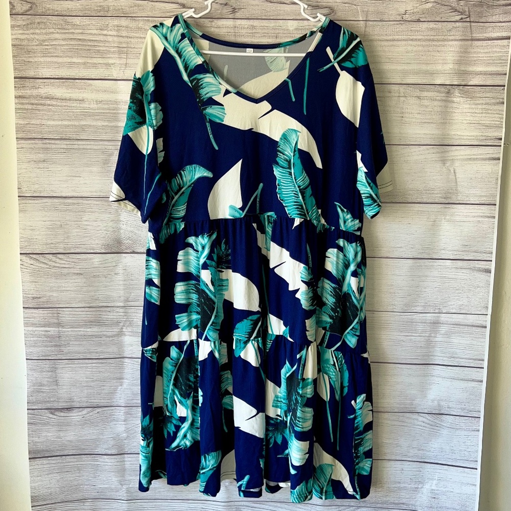 Blue feather print dress